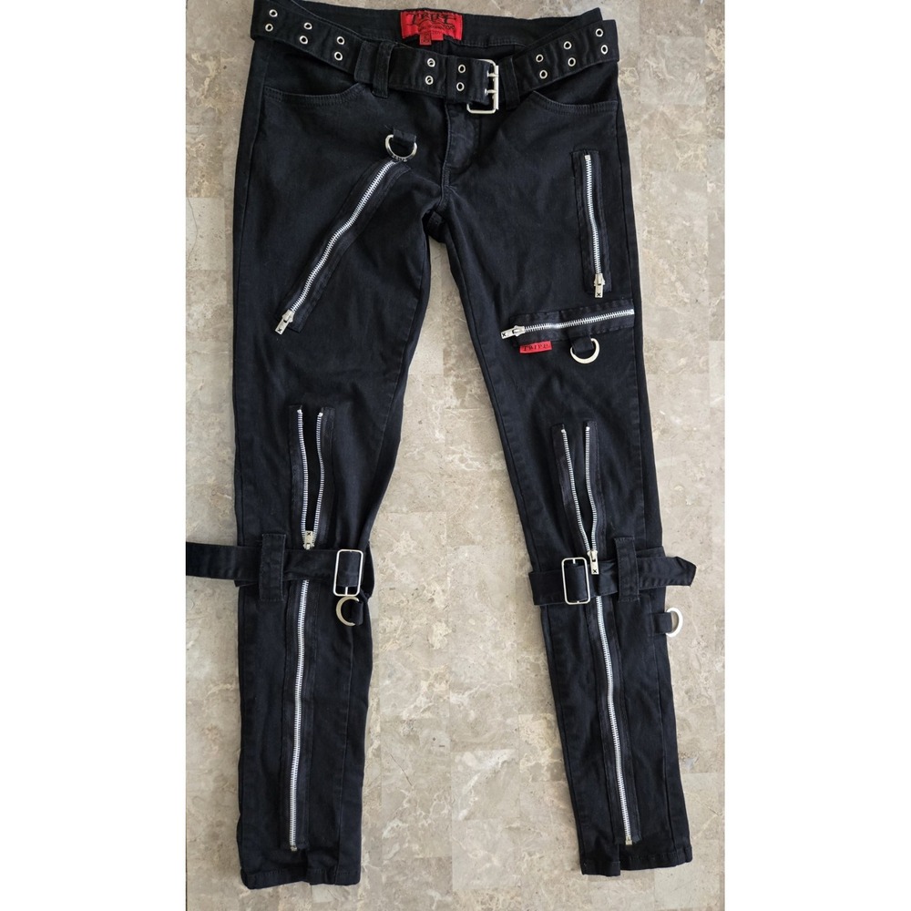 Tripp NYC Y2K Daang Goodman Bondage Pants Emo Goth Zippers D-Ring Size‎ 28 / 7